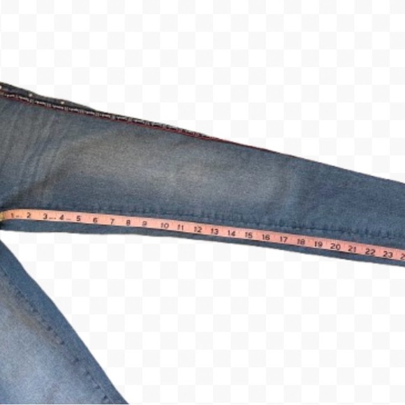 Superdry Vintage Blue Jeans & Red Logo Stripe Studs Blue Stripe Size W27 L30 EUC - Picture 10 of 12